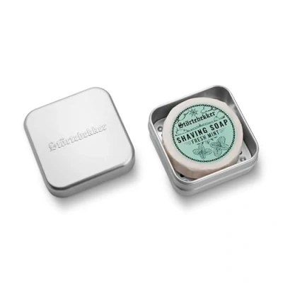 Afbeelding van Störtebekker scheerzeep &amp; zeepblikjes, set zeepdoos aluminium incl. in verschillende varianten veganistische handgemaakt zeepfabriek (Fresh Mint)