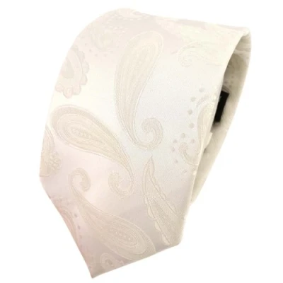 Afbeelding van TigerTie Designer stropdas in paisley patroon klassieke snit, crème beige crèmewit, Krawattengröße: ca. Länge 150 cm, Breite 8 cm