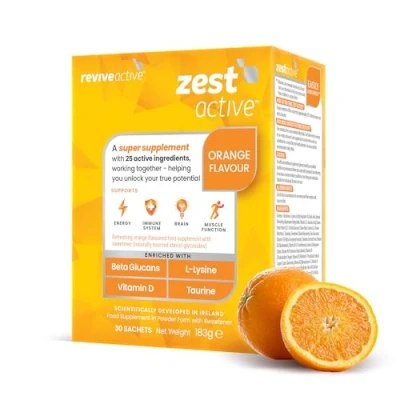 Afbeelding van Zest Active Super Supplement van Revive Geavanceerde 25 actieve ingrediënten in 1 dagelijks multivitaminesachet vitamine D, taurine, energieboost, immuunsysteem, hersen en spierfunctie