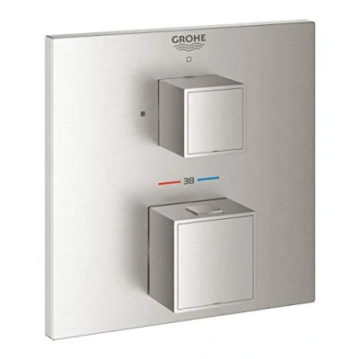Afbeelding van Grohe grohtherm cube inbouwmengkraan opbouwdeel douche thermostaat eengreeps supersteel 24153dc0