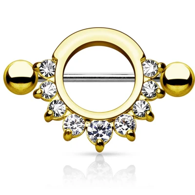 Afbeelding van Tepelpiercing half cirkel CZ witte steentjes gold plated