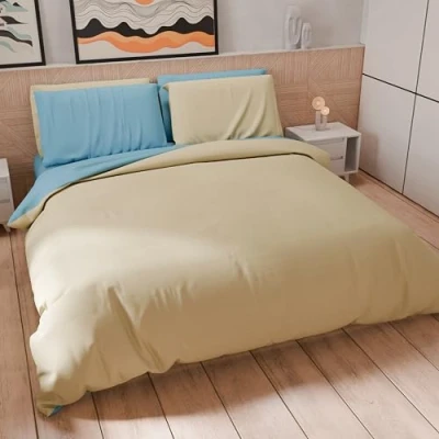 Afbeelding van PETTI Artigiani Italiani Eenpersoons beddengoedset 160 x 200 cm (1 kussensloop 50 80 inbegrepen), van zachte microvezel, taupe lichtblauw