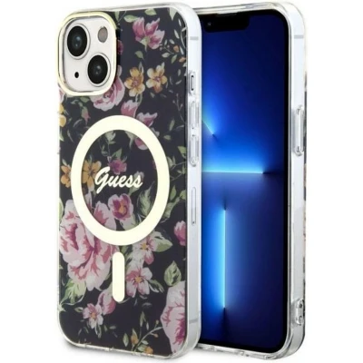 Afbeelding van Guess Flower Back Case (MagSafe Compatible) Geschikt voor Apple iPhone 14 (6.1&quot;) Zwart