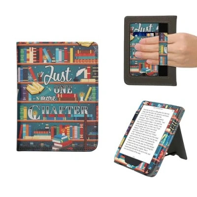Afbeelding van kwmobile E reader hoesje geschikt voor Kobo Clara BW / Colour hoes flip case van kunstleer Ereader cover met stand bibliotheek design in meerkleurig