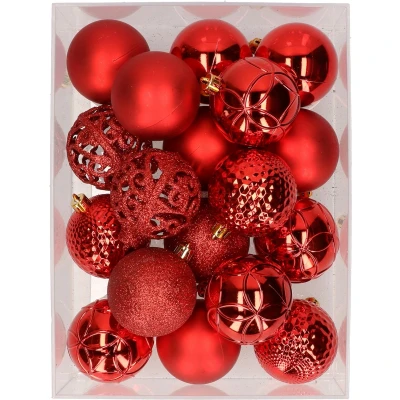 Afbeelding van 37x stuks kunststof kerstballen rood 6 cm Kerstbal