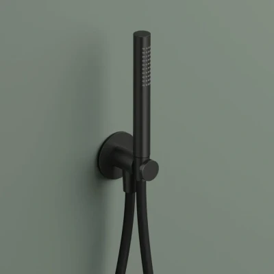 Afbeelding van Hotbath Handdouche met wandsteun + uitlaat en doucheslang 150cm Geborsteld Zwart PVD AC440MBP