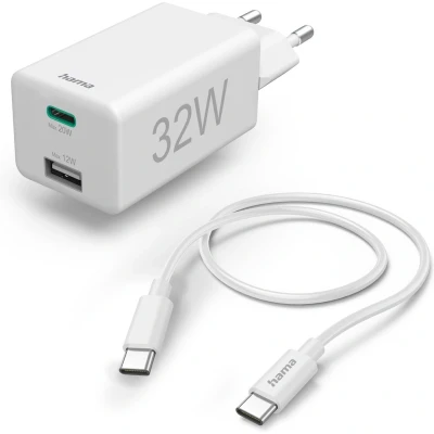 Afbeelding van Hama Snellader 1X Usb C A Pd/Qualcomm&amp;Reg; Oplaadset 32 Watt Wit
