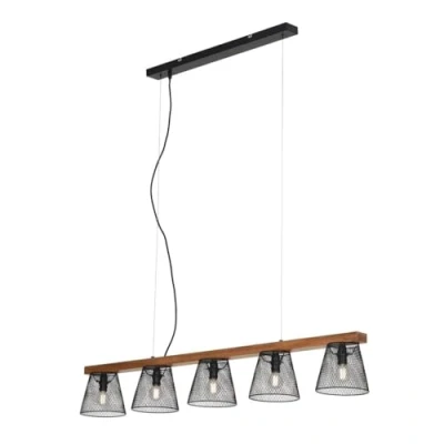 Afbeelding van Briloner Leuchten Hanglamp, hanglamp 5 lampen, retro, vintage, in hoogte verstelbaar, roosterlook, x E14, max. 25 watt, metaalhout, zwart, 1100 150 1360 mm (l b h).