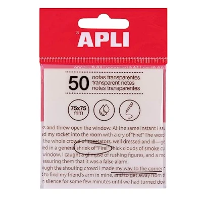 Afbeelding van APLI 19568 zelfklevende notities, transparant, 75 x mm, kleur: wit, 50 transparante vellen, waterbestendig, ideaal voor studenten en leraren.