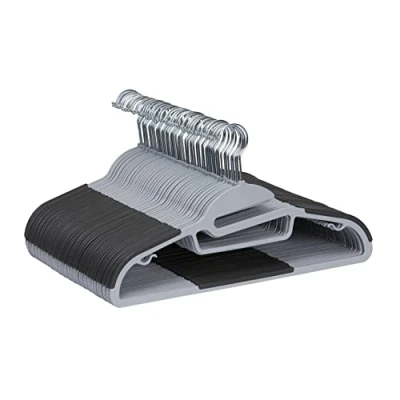Afbeelding van Amazon Basics Kledinghangers, plastic met rubberen coating, set van 50, grijs