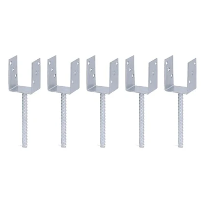 Afbeelding van Alberts 215040 U paaldrager, met betonanker van geribbeld staal, thermisch verzinkt, lichte breedte 81 mm, lengte 200 5 delige set