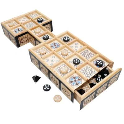 Afbeelding van Royal Game of Ur Wooden Board with Storage Drawer, Pieces and Triangular Dice