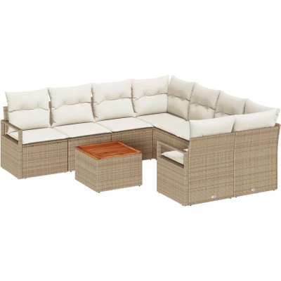 Afbeelding van vidaXL 9 delige Tuin Sofa Set met Kussens Beige Poly Rattan Acacia, 2 Zits Opslag &amp;