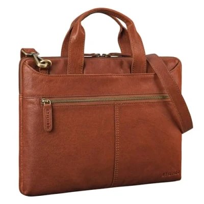 Afbeelding van STILORD &#039;Ross&#039; Vintage Leren Laptoptas 14 Inch Compact Smal Aktetas voor Dames en Heren Shoudertas Werk Reizen Business, Kleur:maraska bruin