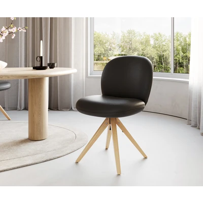 Afbeelding van DELIFE Draaistoel Nube Flex echt leer zwart houten frame hoekig natuur pocketveer kern 180 draaibaar