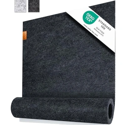 Afbeelding van Miqio Design tafelloper, vilt, grijs, 150 x 40 cm, afwasbaar, duurzame Oekotex viltstof, echt leer, Scandinavische vilten loper