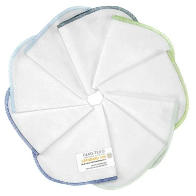 Afbeelding van Makian Babydoekjes 9 stuks Met Ophanglus (30x30 cm) Herbruikbare Wasbare Waslapjes Duurzaam Alternatief voor Baby Billendoekjes Oeko Tex Schadestofvrij Gekleurde Randen (Wit/Blauw/Groen)