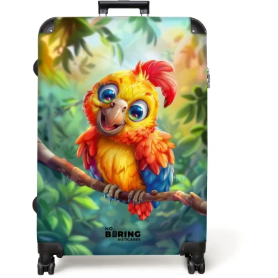 Afbeelding van NoBoringSuitcases.com® Koffer groot Reiskoffer lichtgewicht Papegaai Jungle Kleurrijk Rolkoffer met 4 wielen Grote trolley XL 98 liter bagage