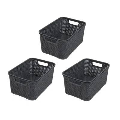 Afbeelding van BranQ Home Essential Mand in rotan design, 3 delige set, maat M (28,8 x 19,7 16,2), 10 l, BPA vrije kunststof (polypropeen), antraciet, stuks