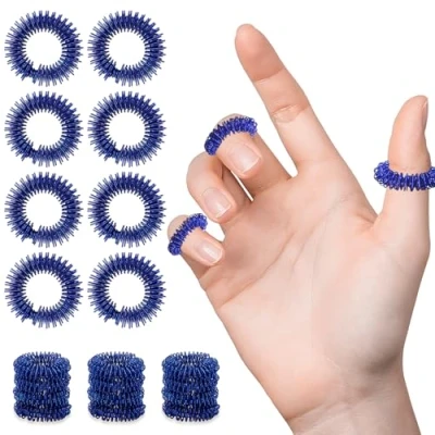 Afbeelding van 20 stuks acupressuurringen, stekelige sensorische vingermassagering, geruisloze ontspannende massageringen voor vingertoppen van volwassenen en jongeren (blauw)