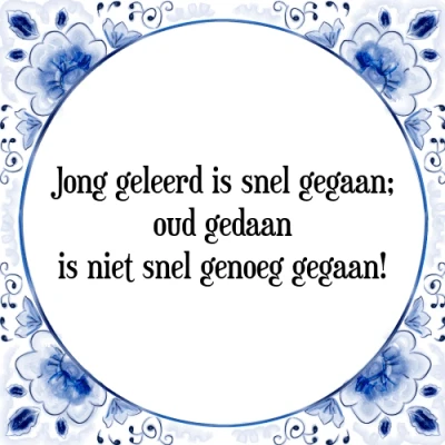 Afbeelding van Jong geleerd is snel gegaan; oud gedaan niet Tegeltje + Spreuk