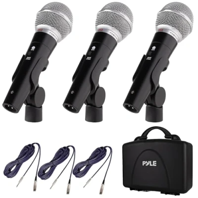 Afbeelding van Pyle Professionele Dynamische Microfoon Kit 3 Microfoons Inbegrepen Vocale Cardioïde Unidirectionele Handheld Mic XLR Aansluiting (Inclusief Audio Kabellen) (PDMICKT34)