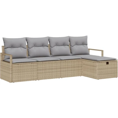 Afbeelding van vidaXL 5 delige Tuin Sofa Set met Kussens Beige Poly Rattan