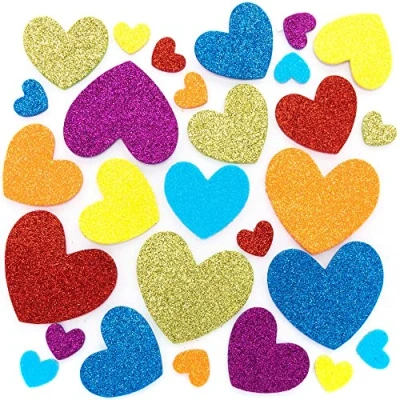 Afbeelding van Baker Ross Regenboog Hart Glitter Foam Stickers 210 Stuks, Valentijnsdag voor kinderen om te maken, ontwerpen en versieren (FC459)