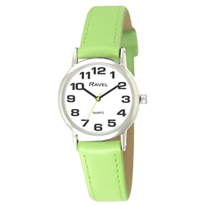 Afbeelding van Ravel Uniseks polshorloge met grote cijfers analoog kwartsuurwerk R0105, lindegroen, Unisex 36mm case, armband