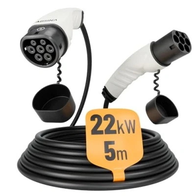 Afbeelding van ABSINA Accukabel voor elektrische auto, oplaadkabel, type 2, 5 m, kabel IEC62196 autolader, 3 fasen, 22 kW, 32 A &amp; IP55