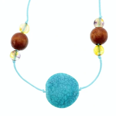 Afbeelding van Behave Lange turquoise ketting van touw met diverse kralen