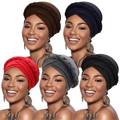 Afbeelding van DRESHOW Vrouwen Tulband Pre Tied Twisted Braid Hair Cover Wrap Hoed Afrikaanse Beanie Headwraps Chemo kanker Cap