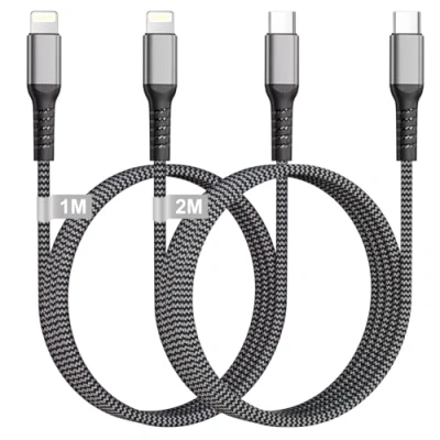 Afbeelding van USB C naar Lightning Kabel 1 M + 2 [MFi Gecertificeerd], Nylon iPhone Oplader Snellaadkabel voor 14/13/12/11/X, iPad, iPod, AirPods