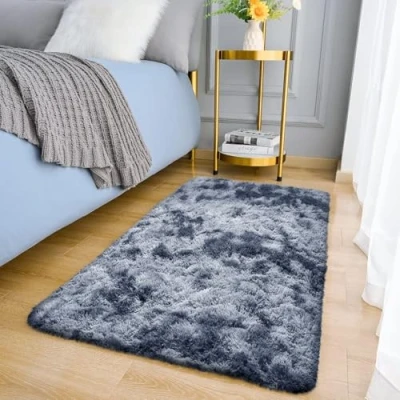 Afbeelding van MOONLIGHT20015 Vloerkleden voor woonkamer slaapkamer pluizig hoogpolig donkergrijs antislip tapijt modern superzacht dik pluche niet pluizend, gemakkelijk schoon te maken tapijt, 60 cm x