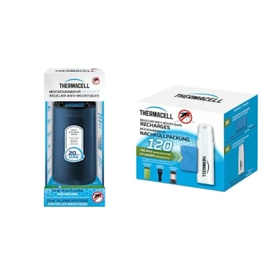 Afbeelding van Thermacell Diffuser pakket blauw + navullingen 120 uur tot 132 gebruik anti muggen en tijgermuggen beschermingsgebied 20 m² snelle werking geurloos THPATIOBLEU120