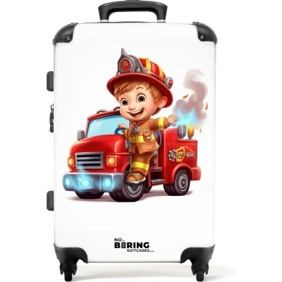 Afbeelding van NoBoringSuitcases.com Grote koffer XL Brandweer kinderkoffer jongen Reiskoffer met 4 wielen Trolley op wieltjes 60 liter Rolkoffer groot kinderen Ruimbagage valies 20kg Luggage suitcase middelmaat Bagagetrolley medium lichtgewicht