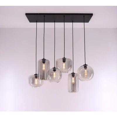 Afbeelding van EEF hanglamp Grey getint grijs glas 6lichts 100cm