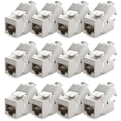 Afbeelding van deleyCON 12x CAT 8 Keystone Jack Module Patchkabel Netwerkkabel Optimaal voor CAT8 CAT7 CAT7a Installatie Kabel Connector STP Afscherming RJ45 Aansluiting Netwerk Schakelpaneel Beugel Uitbreiding