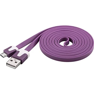Afbeelding van PremiumCord USB Micro PVC platte aansluitkabel 2m, A stekker naar B stekker, 2.0 High Speed datakabel, 2x afgeschermd, AWG28, kleur paars, lengte 2m