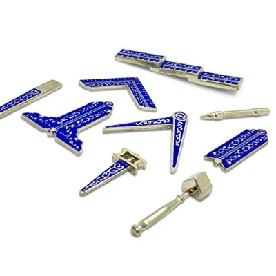 Afbeelding van THE MASONIC COLLECTION Zilver gepolijst metalen miniatuur TOOLS Set 10 Stuk Tool voor Vrijmetselaars, Eén maat, Metaal