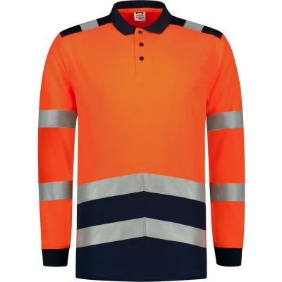 Afbeelding van Tricorp 203008 Veiligheidswaarschuwing bicolor poloshirt met lange mouwen, 50% polyester/50% polyester, CoolDry, 180 g/m², fluor oranje inkt, maat 7XL