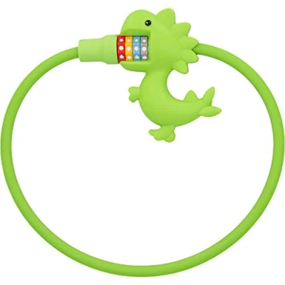 Afbeelding van Kabelslot dinosaurus fietsslot voor kinderen, cijferslot met 4 voudige cijferrol 10.000 combinaties, diameter 10 cm, lengte 60 groen