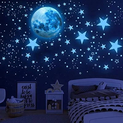 Afbeelding van 1086 stuks lichtgevende sterren kinderkamer muursticker jongen zelfklevend meisje sterrenhemel stickers maan fluorescerend slaapkamer woonkamer