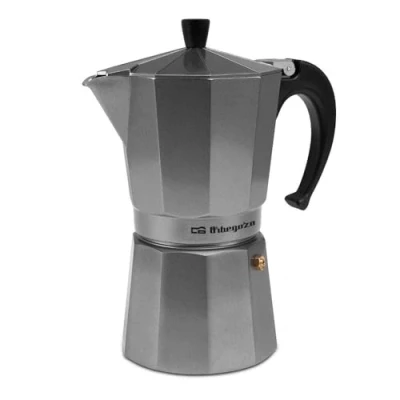 Afbeelding van Orbegozo KFS 920 Italiaans koffiezetapparaat, aluminium, 9 kopjes, zilverkleurig, ergonomische handgreep, veiligheidsventiel, afneembaar filter