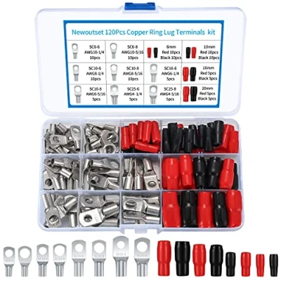 Afbeelding van Newoutset Set van 120 stuks buiskabelschoenen, boutgat, kabelschoen, vertind koperen klemmen, kabelschoenen, batterij, SC terminalset, krimpkous, ringklemmen