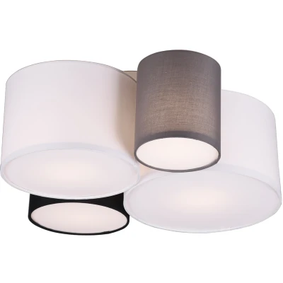 Afbeelding van Trio Leuchten Plafondlamp Hotel 693900417, stoffen kap in wit/zwart/grijs, excl. 1 x E27