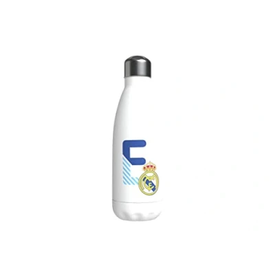 Afbeelding van Real Madrid roestvrijstalen waterfles, hermetische sluiting, met letter E ontwerp in blauw, 550 ml, witte kleur, officieel product (CyP Brands)