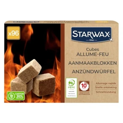 Afbeelding van STARWAX Aanmaakblokjes voor barbecue, oven en open haard Snel aansteken Schoon geurloos Zonder palmolie 100% ingrediënten van natuurlijke oorsprong 96 dobbelstenen