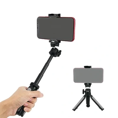 Afbeelding van KIWIFOTOS Mini Smartphone Statief, Selfie Stick voor Smartphones met Telefoon Clip Tafelblad Statief Stand Mount Schieten &amp; Vlog Grijs