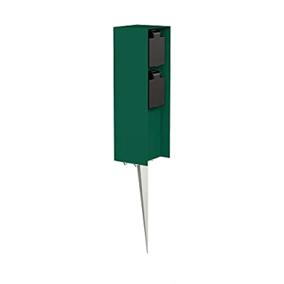 Afbeelding van ledscom.de Tuincontactdoos zuil POMI met grondspies voor buiten, IP44, 2 voudig, groen, hoekig, 23cm